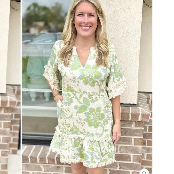 SPARTINA: IVY LINEN DRESS | ENCLAVE TOILE SURF GREEN- large- WORN ONCE - Picture 3 of 3